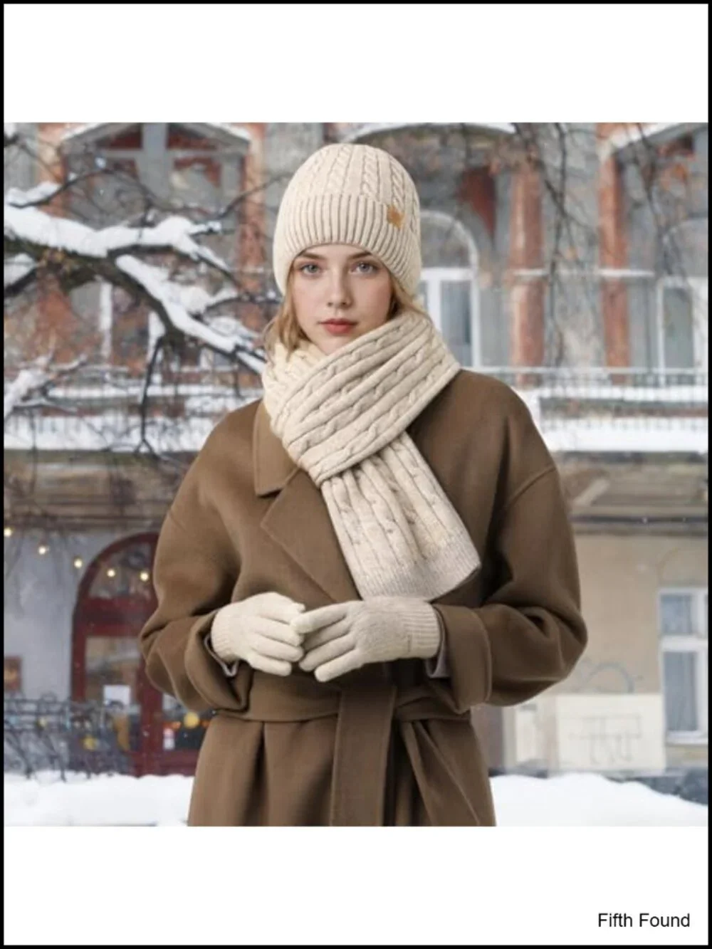 Winter Beanie Hat Touchscreen Gloves Long Scarf 3 Piece Warm Set